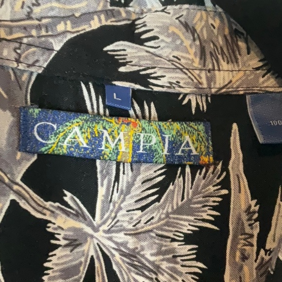 Campia Mens Shirt Black Floral Hawaiian Button Up Size L - Picture 3 of 11